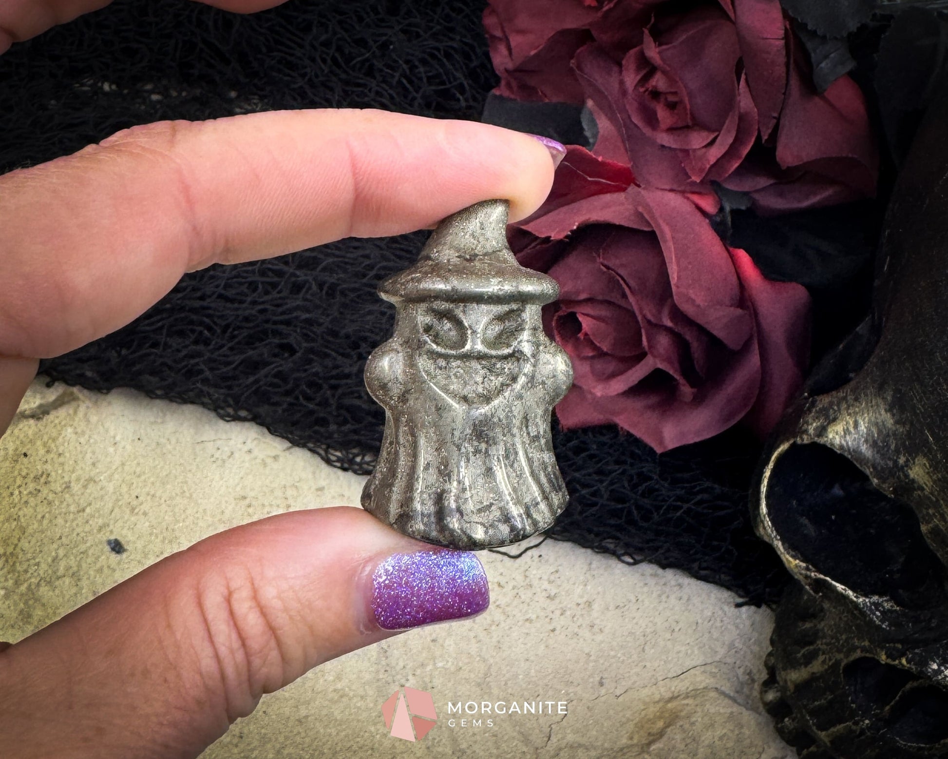 Pyrite Ghost Figurine with Hat (~40 mm) – Random Selection + Info Card Metaphysical Crystals