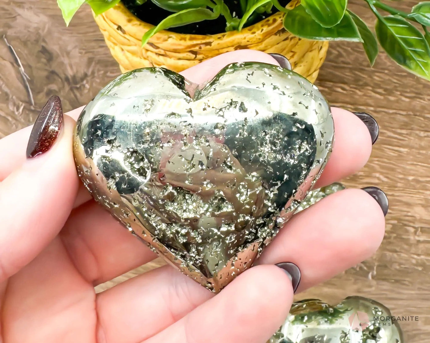 Pyrite Hearts - Polished Stone Cluster-Morganite Gems