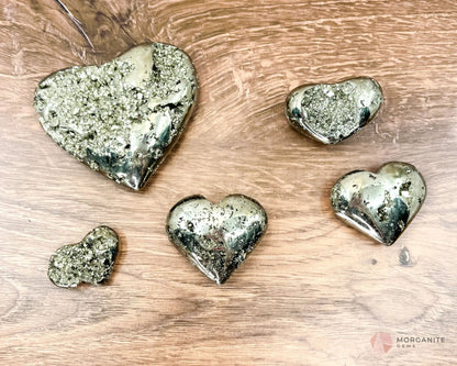 Pyrite Hearts - Polished Stone Cluster-Morganite Gems