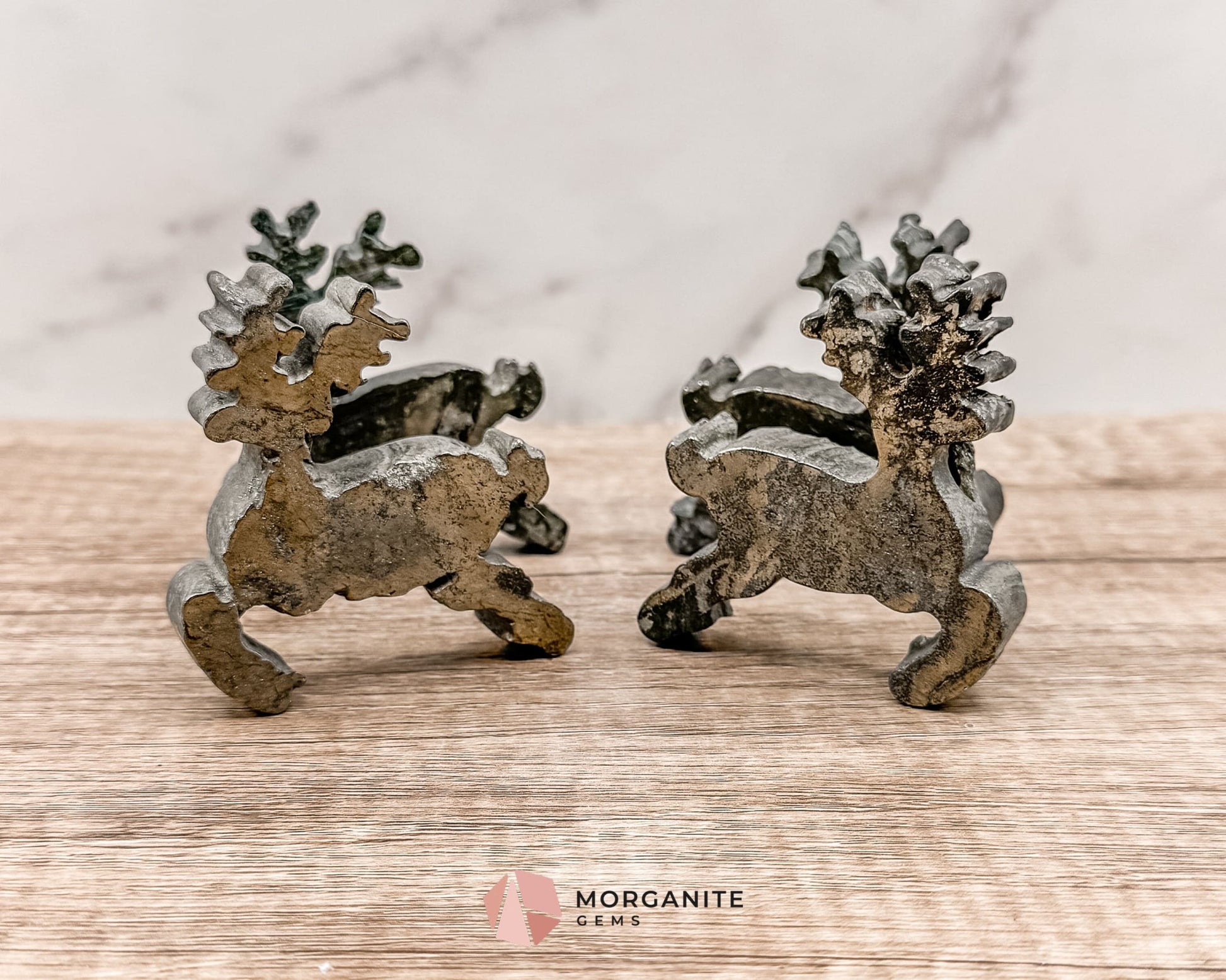 Pyrite Reindeer Carving – Festive Handcrafted Holiday Decor-Morganite Gems