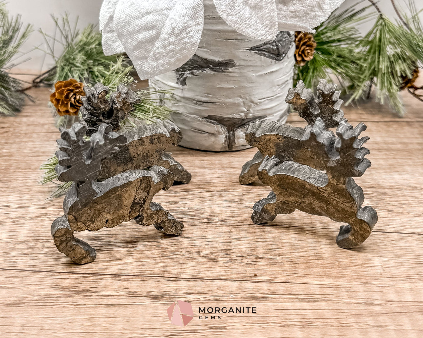 Pyrite Reindeer Carving – Festive Handcrafted Holiday Decor-Morganite Gems