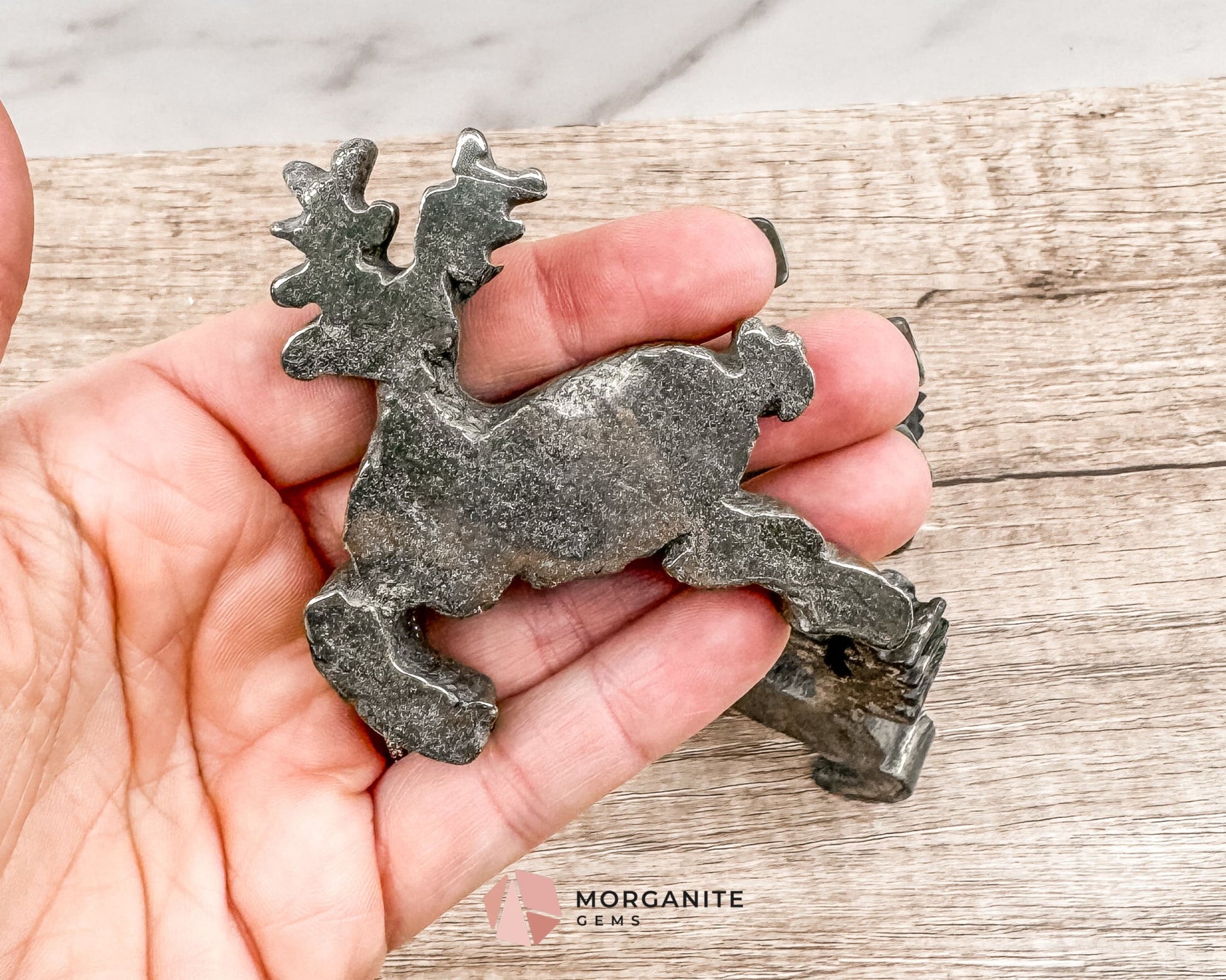 Pyrite Reindeer Carving – Festive Handcrafted Holiday Decor-Morganite Gems