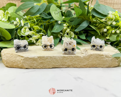 Quartz Gemhog with Glasses – Mini Clear Quartz Figurine (≈ 1″‑1.5″) - Metaphysical Crystals