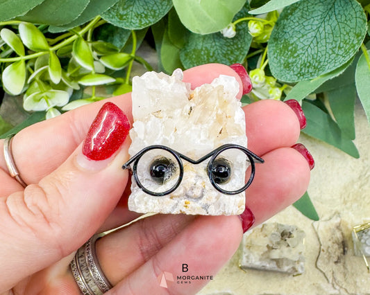 Quartz Gemhog with Glasses – Mini Clear Quartz Figurine (≈ 1″‑1.5″) - B - Metaphysical Crystals