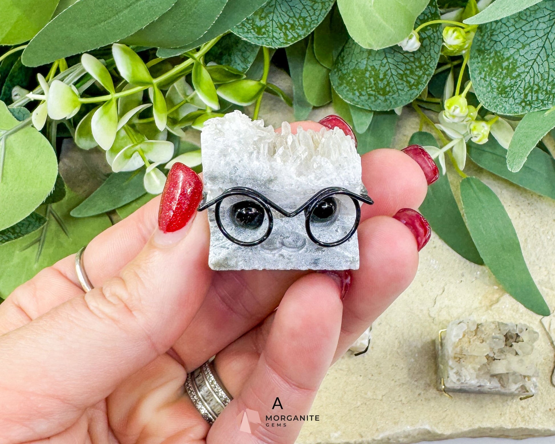 Quartz Gemhog with Glasses – Mini Clear Quartz Figurine (≈ 1″‑1.5″) - A - Metaphysical Crystals