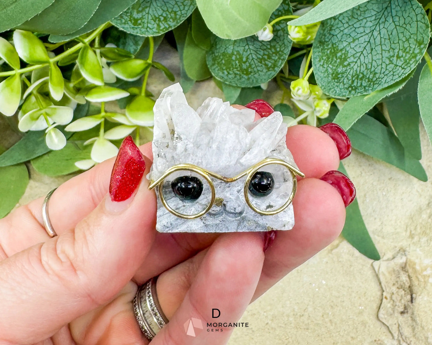 Quartz Gemhog with Glasses – Mini Clear Quartz Figurine (≈ 1″‑1.5″) - D - Metaphysical Crystals