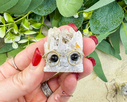 Quartz Gemhog with Glasses – Mini Clear Quartz Figurine (≈ 1″‑1.5″) - C - Metaphysical Crystals
