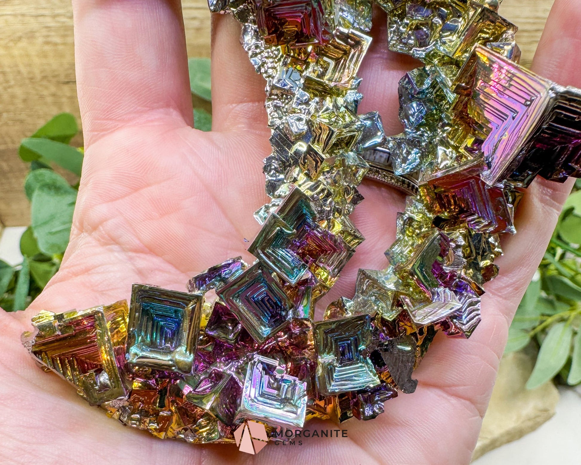 Rainbow Bismuth Moon Sculpture with Stand – Iridescent Crystal Crescent for Display Altar & Energy Work 🌙✨