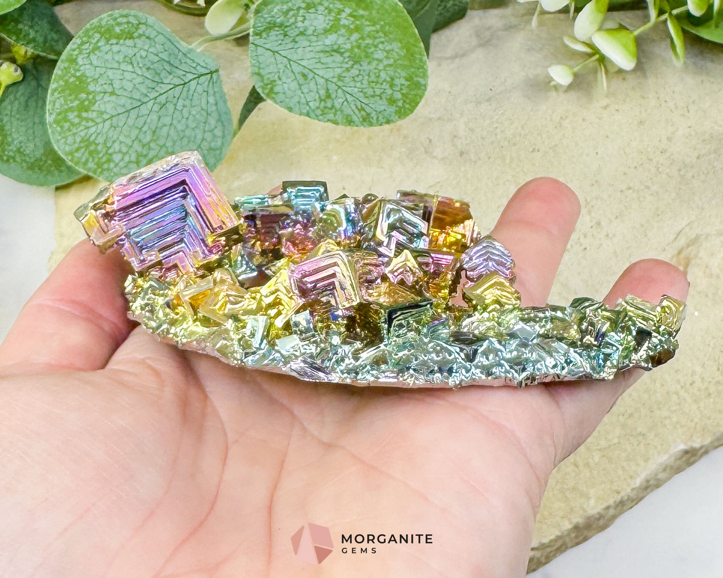 Rainbow Bismuth Moon Sculpture with Stand – Iridescent Crystal Crescent for Display Altar & Energy Work 🌙✨
