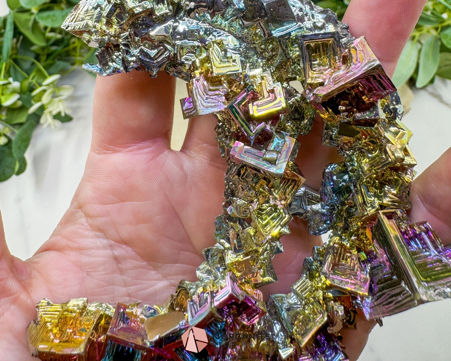 Rainbow Bismuth Moon Sculpture with Stand – Iridescent Crystal Crescent for Display Altar & Energy Work 🌙✨