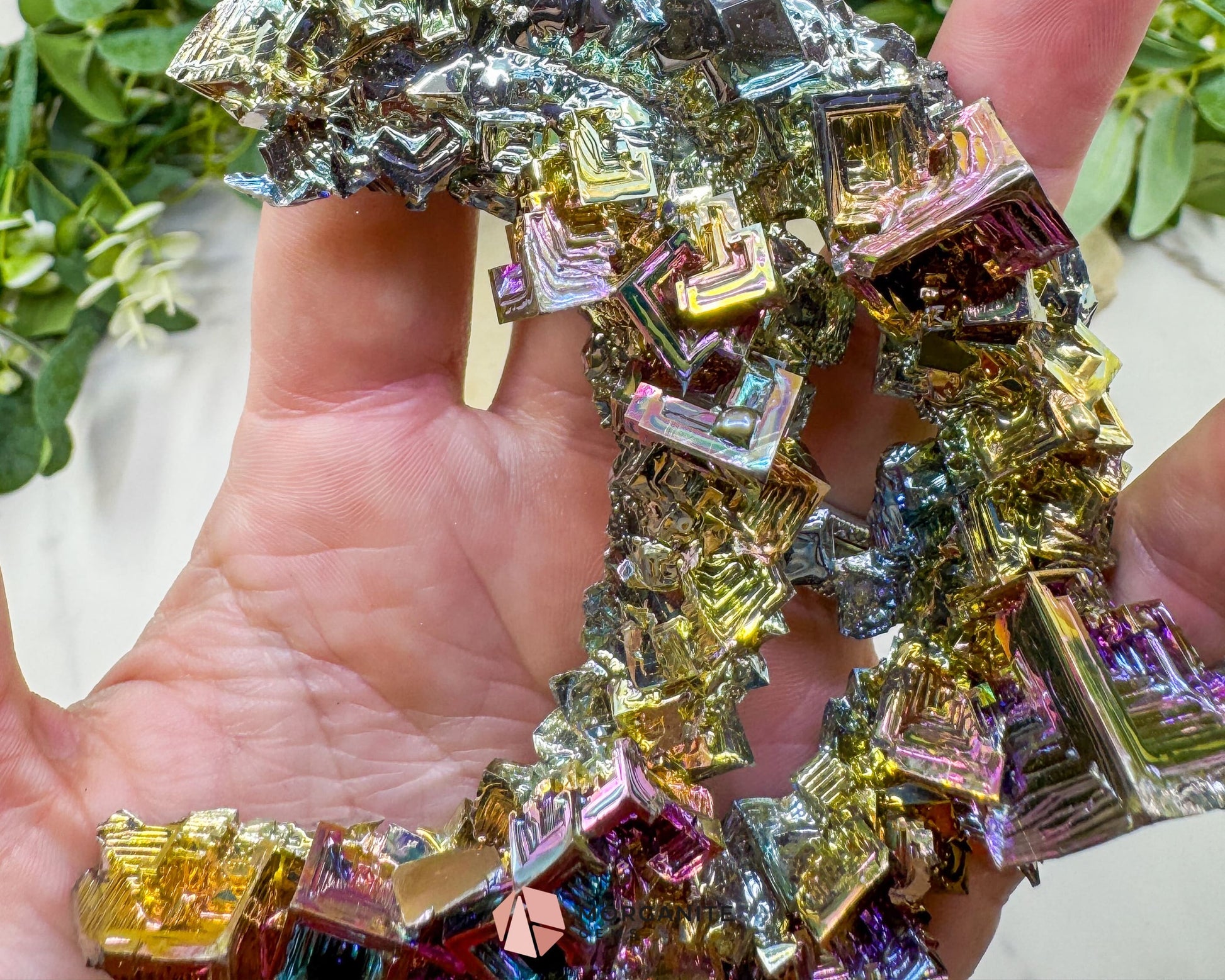 Rainbow Bismuth Moon Sculpture with Stand – Iridescent Crystal Crescent for Display Altar & Energy Work 🌙✨