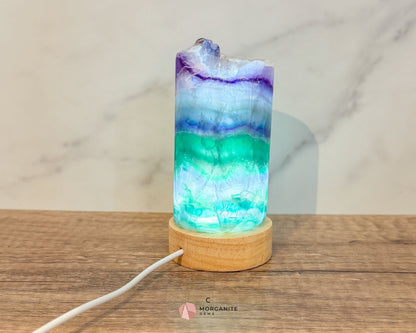 Rainbow Fluorite Cylinder Lamp with USB Lighted Base – Illuminate Your Space with Natural Beauty-Morganite Gems