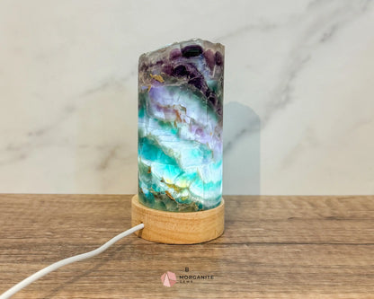 Rainbow Fluorite Cylinder Lamp with USB Lighted Base – Illuminate Your Space with Natural Beauty-Morganite Gems