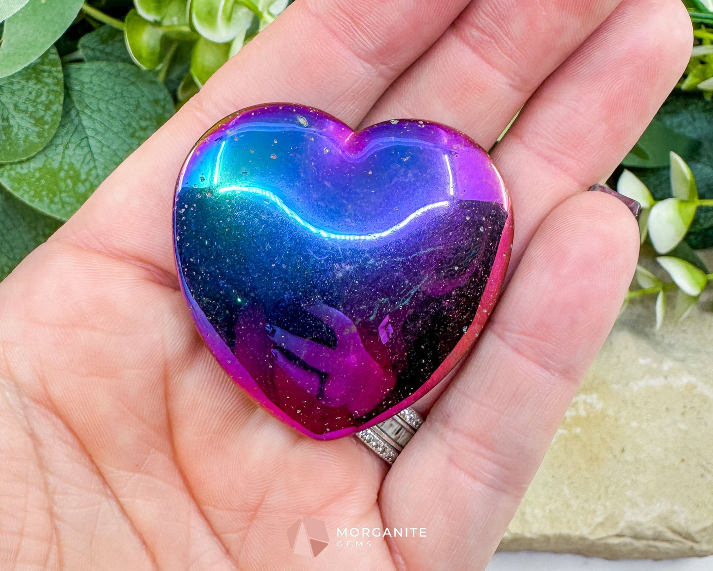 Rainbow Hematite Heart – Polished Iridescent Hematite Palm Stone for Energy Healing & Decor - Metaphysical Crystals