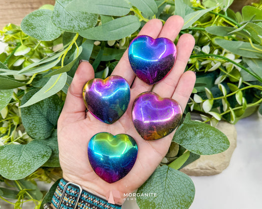 Rainbow Hematite Heart – Polished Iridescent Hematite Palm Stone for Energy Healing & Decor - Metaphysical Crystals