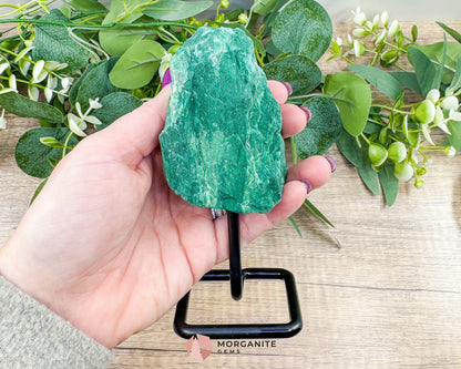 Raw Buddstone Specimen on Metal Stand – Natural African Jade for Strength & Balance - Metaphysical Crystals