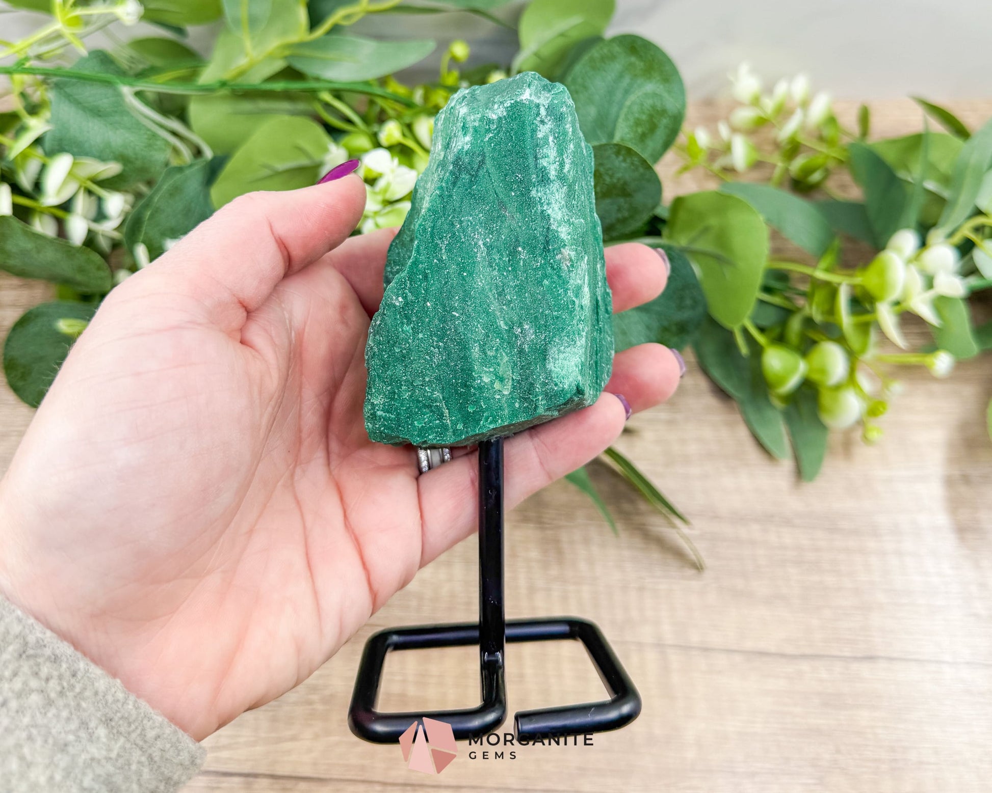 Raw Buddstone Specimen on Metal Stand – Natural African Jade for Strength & Balance - Metaphysical Crystals