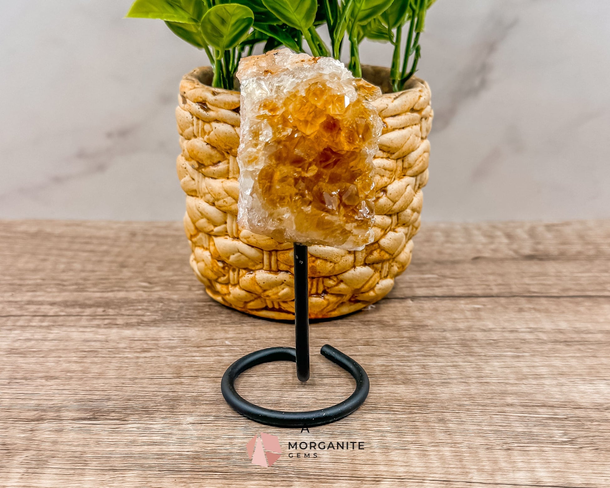 Raw Citrine on Metal Stand – Natural Healing Crystal for Abundance, Positivity & Energy-Morganite Gems