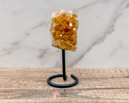 Raw Citrine on Metal Stand – Natural Healing Crystal for Abundance, Positivity & Energy-Morganite Gems