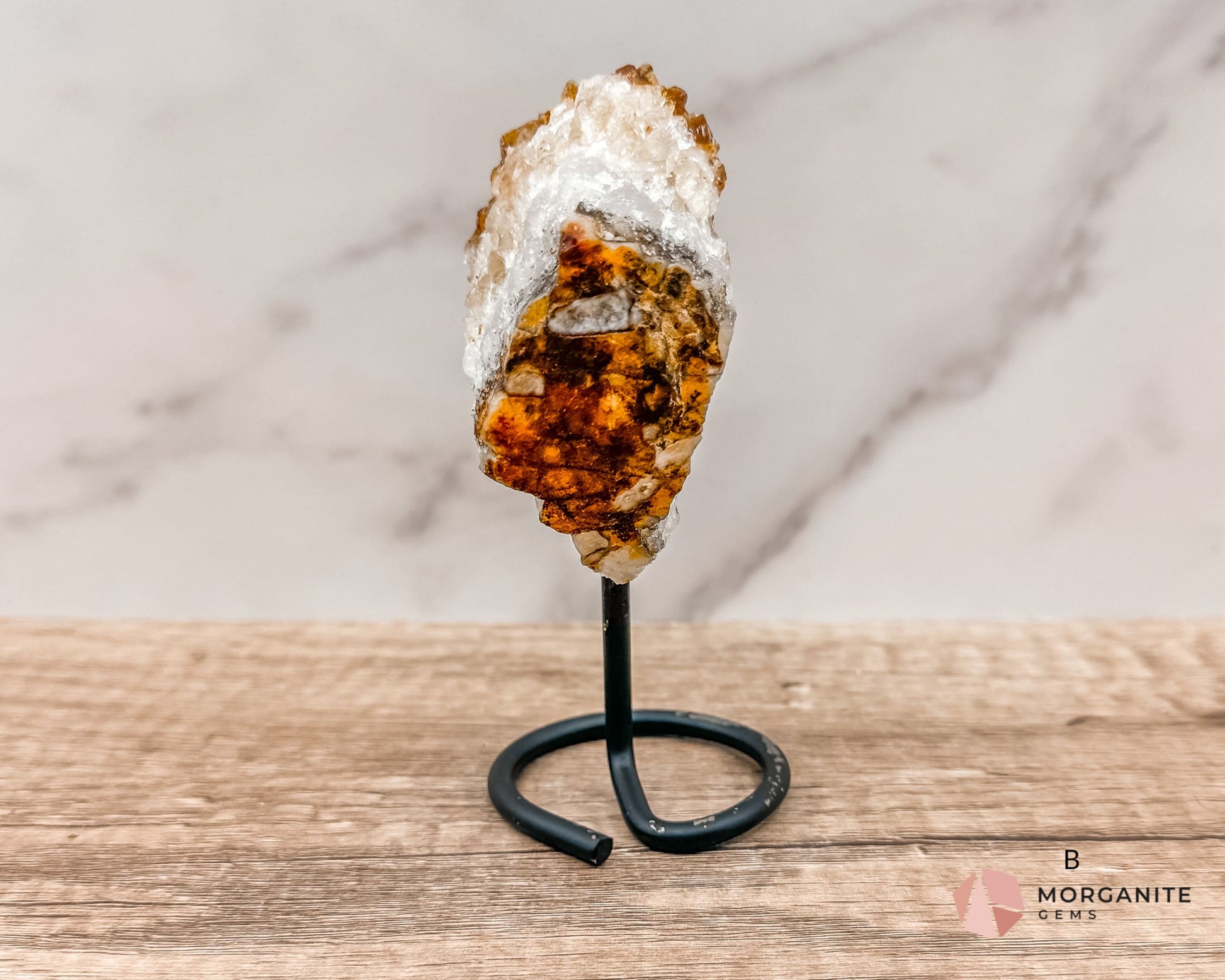 Raw Citrine on Metal Stand – Natural Healing Crystal for Abundance, Positivity & Energy-Morganite Gems