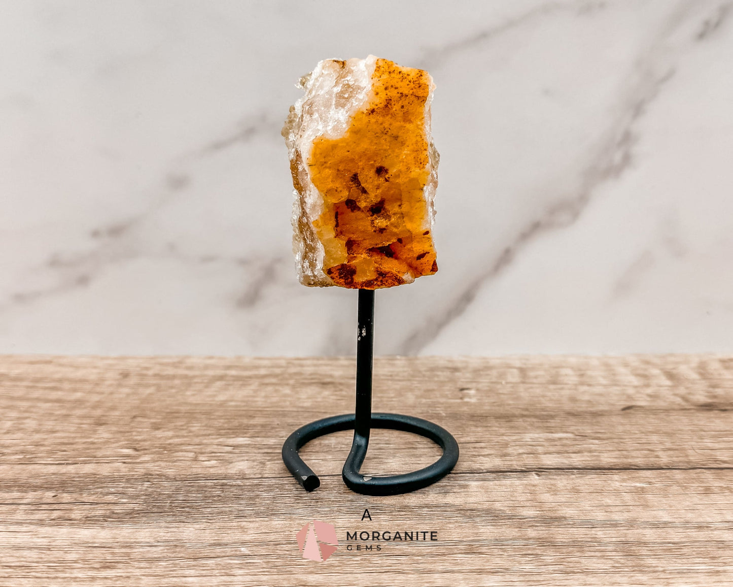 Raw Citrine on Metal Stand – Natural Healing Crystal for Abundance, Positivity & Energy-Morganite Gems