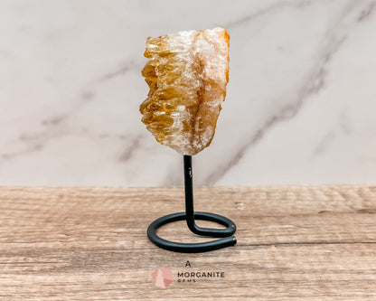 Raw Citrine on Metal Stand – Natural Healing Crystal for Abundance, Positivity & Energy-Morganite Gems