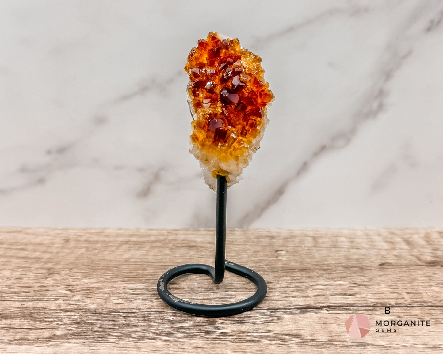 Raw Citrine on Metal Stand – Natural Healing Crystal for Abundance, Positivity & Energy-Morganite Gems