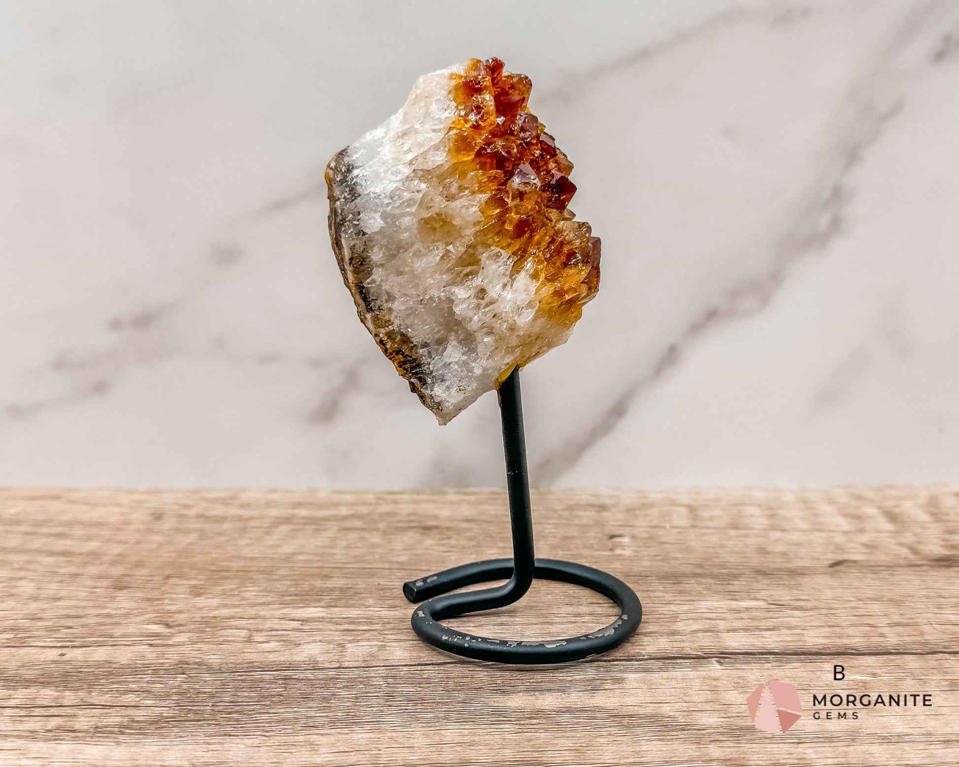 Raw Citrine on Metal Stand – Natural Healing Crystal for Abundance, Positivity & Energy-Morganite Gems