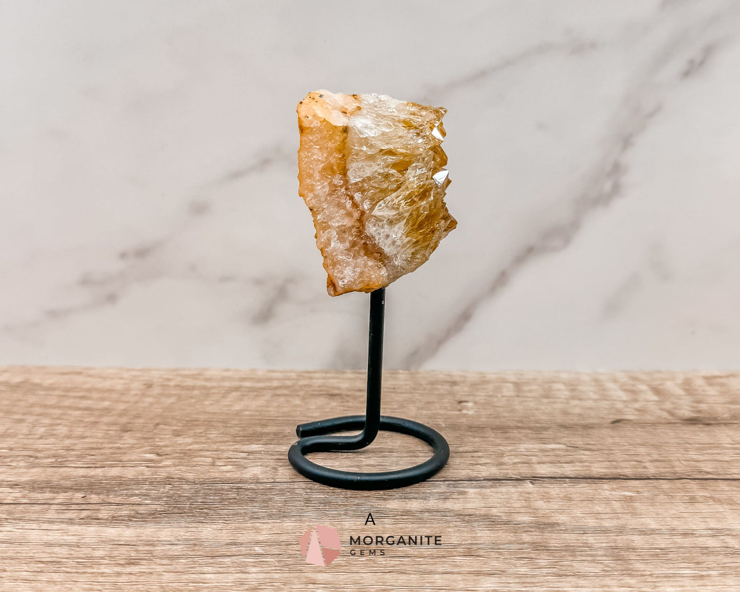 Raw Citrine on Metal Stand – Natural Healing Crystal for Abundance, Positivity & Energy-Morganite Gems