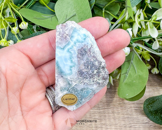 Raw Larimar with One Polished Side No. 12 | Large Rare Stone of Atlantis Crystal from the Dominican Republic