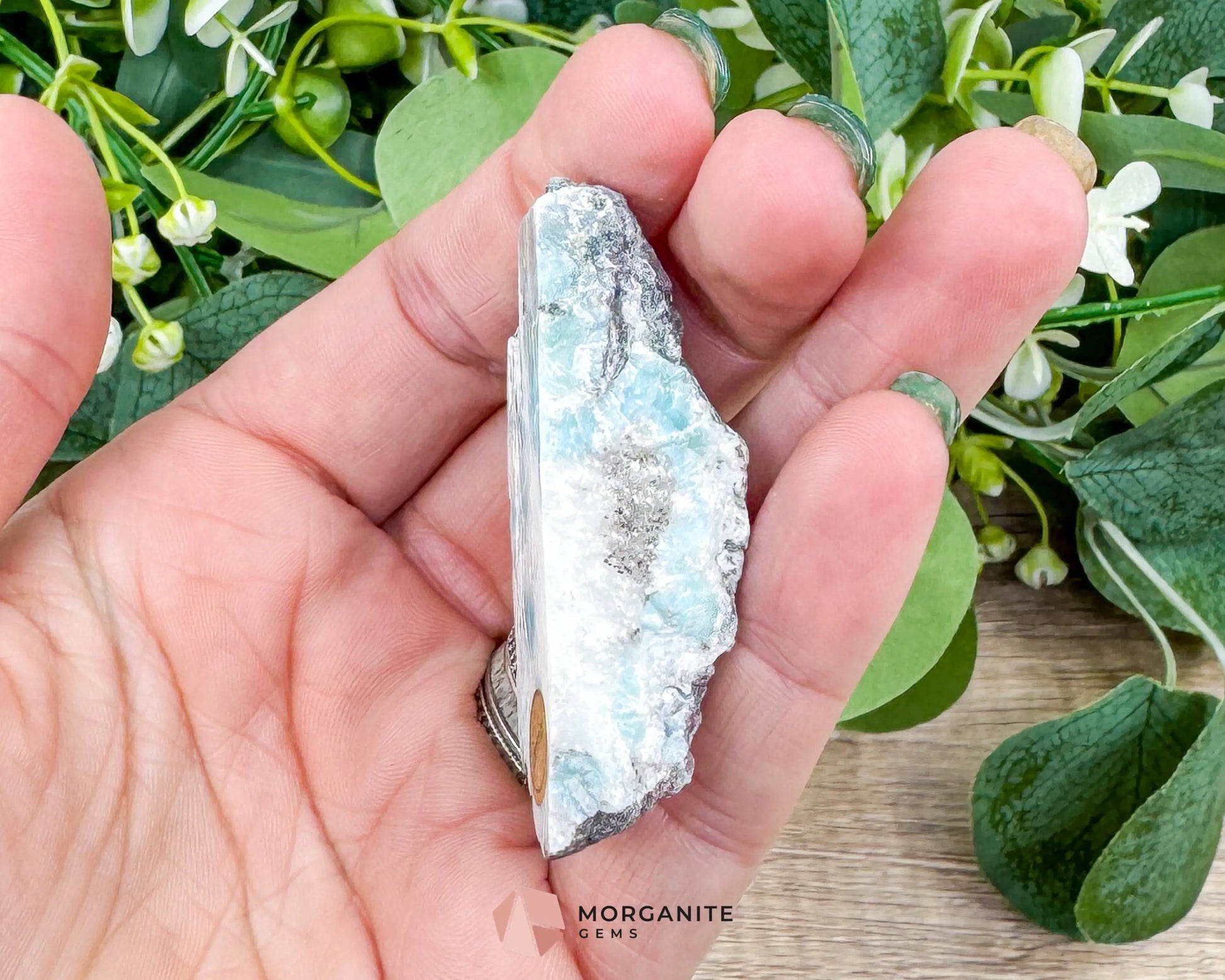 Raw Larimar with One Polished Side No. 17 | Rare Dominican Stone of Atlantis Crystal for Peace Healing & Feminine