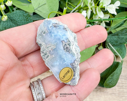 Raw Larimar with One Polished Side No. 21 | Rare Dominican Stone of Atlantis Crystal for Calm Healing & Feminine Energy