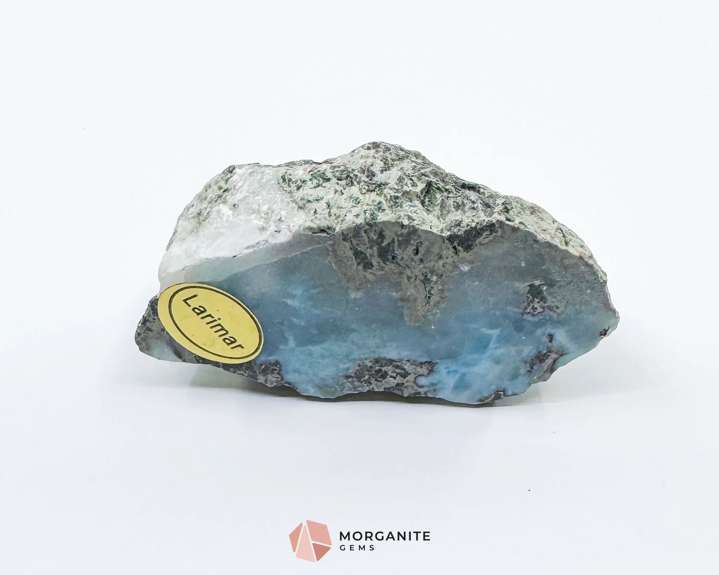 Raw Larimar with One Polished Side No. 21 | Rare Dominican Stone of Atlantis Crystal for Calm Healing & Feminine Energy