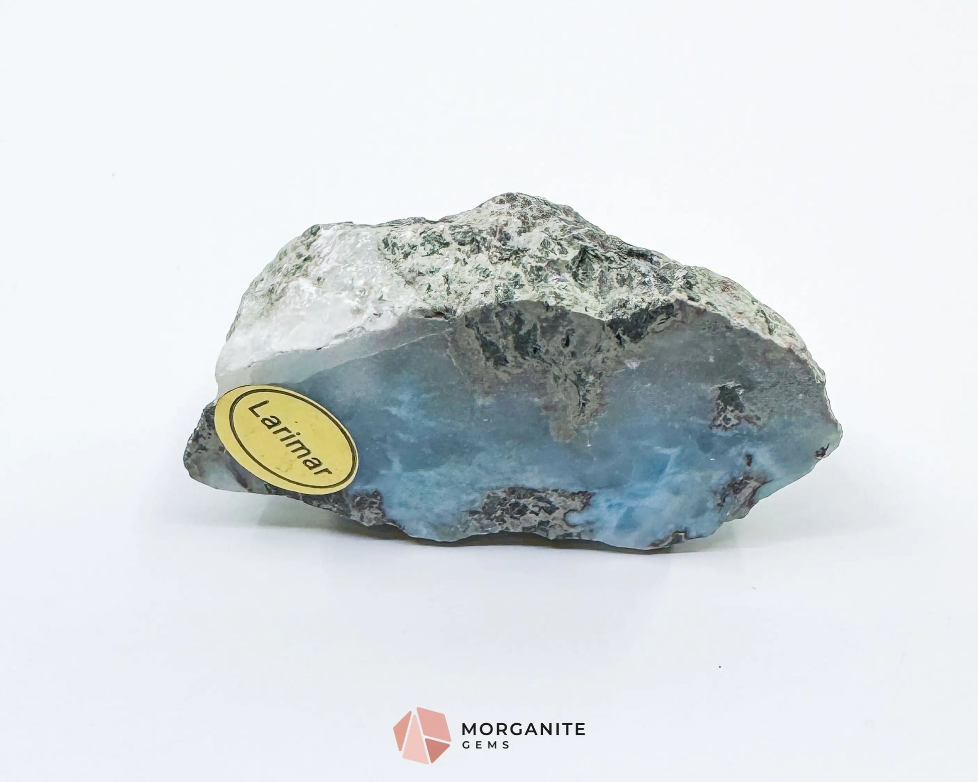 Raw Larimar with One Polished Side No. 21 | Rare Dominican Stone of Atlantis Crystal for Calm Healing & Feminine Energy