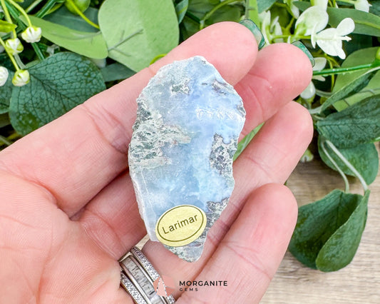 Raw Larimar with One Polished Side No. 21 | Rare Dominican Stone of Atlantis Crystal for Calm Healing & Feminine Energy
