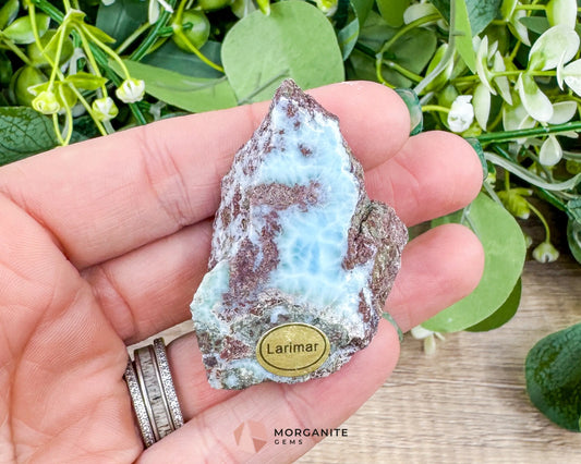 Raw Larimar with One Polished Side No. 22 | Rare Stone of Atlantis Crystal from Dominican Republic for Healing Peace &