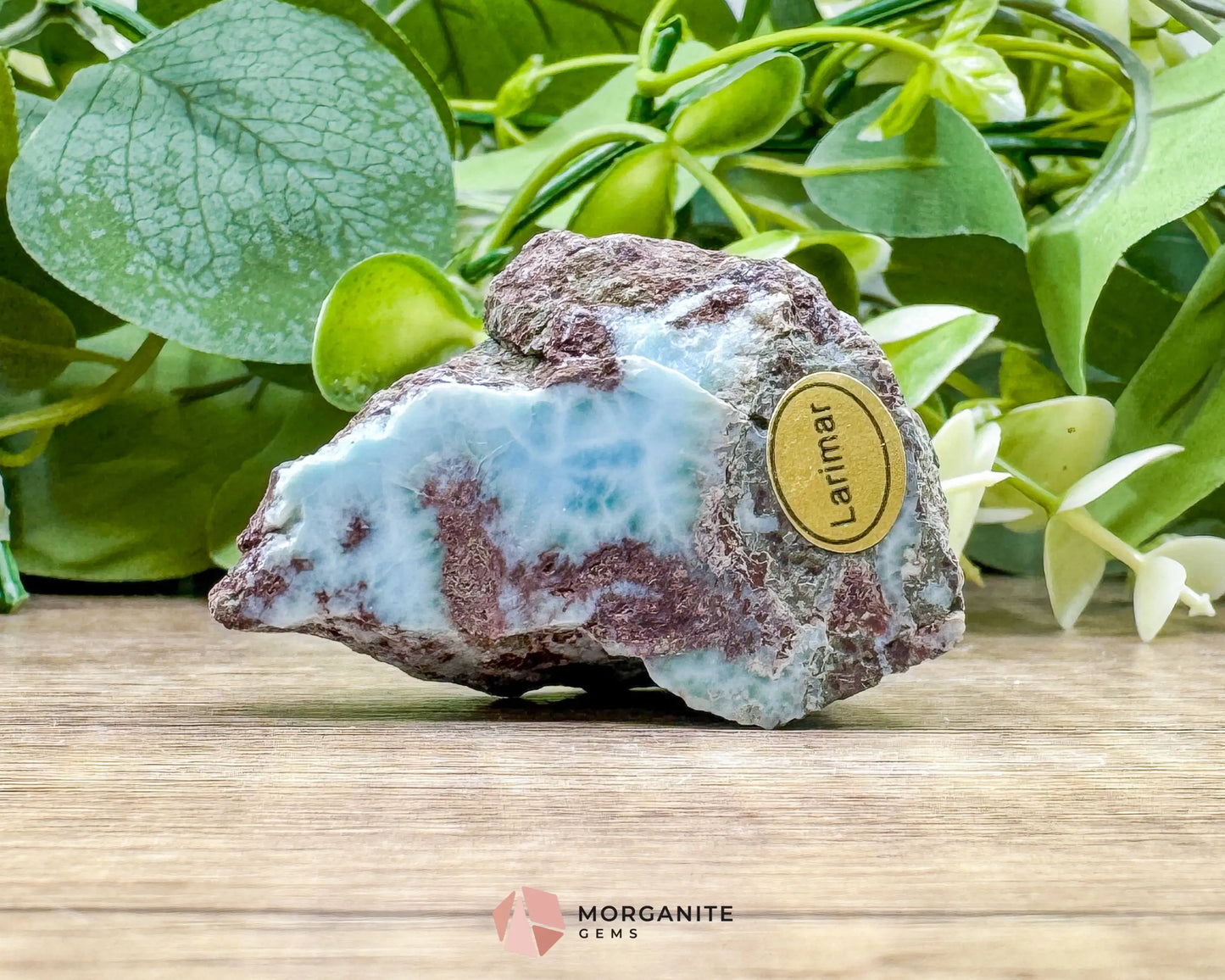 Raw Larimar with One Polished Side No. 22 | Rare Stone of Atlantis Crystal from Dominican Republic for Healing Peace &