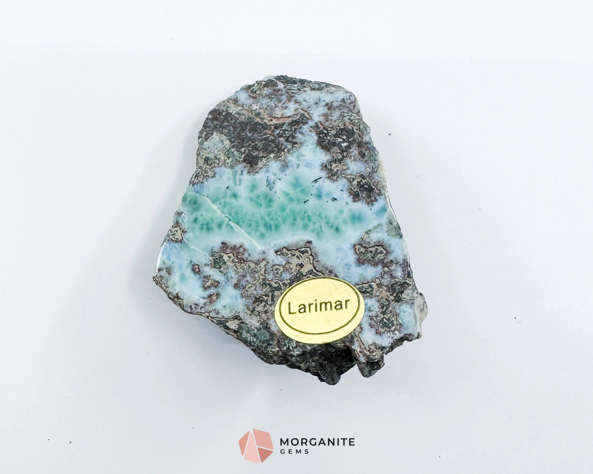 Raw Larimar with One Polished Side No. 23 | Rare Dominican Stone of Atlantis Crystal for Peace Healing & Intuition