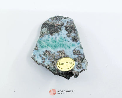 Raw Larimar with One Polished Side No. 23 | Rare Dominican Stone of Atlantis Crystal for Peace Healing & Intuition