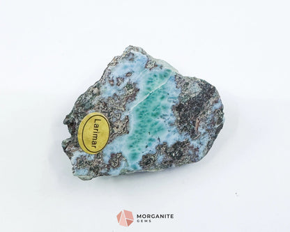 Raw Larimar with One Polished Side No. 23 | Rare Dominican Stone of Atlantis Crystal for Peace Healing & Intuition