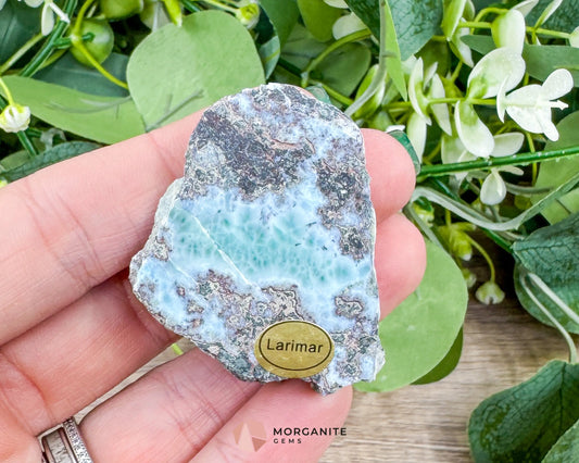 Raw Larimar with One Polished Side No. 23 | Rare Dominican Stone of Atlantis Crystal for Peace Healing & Intuition