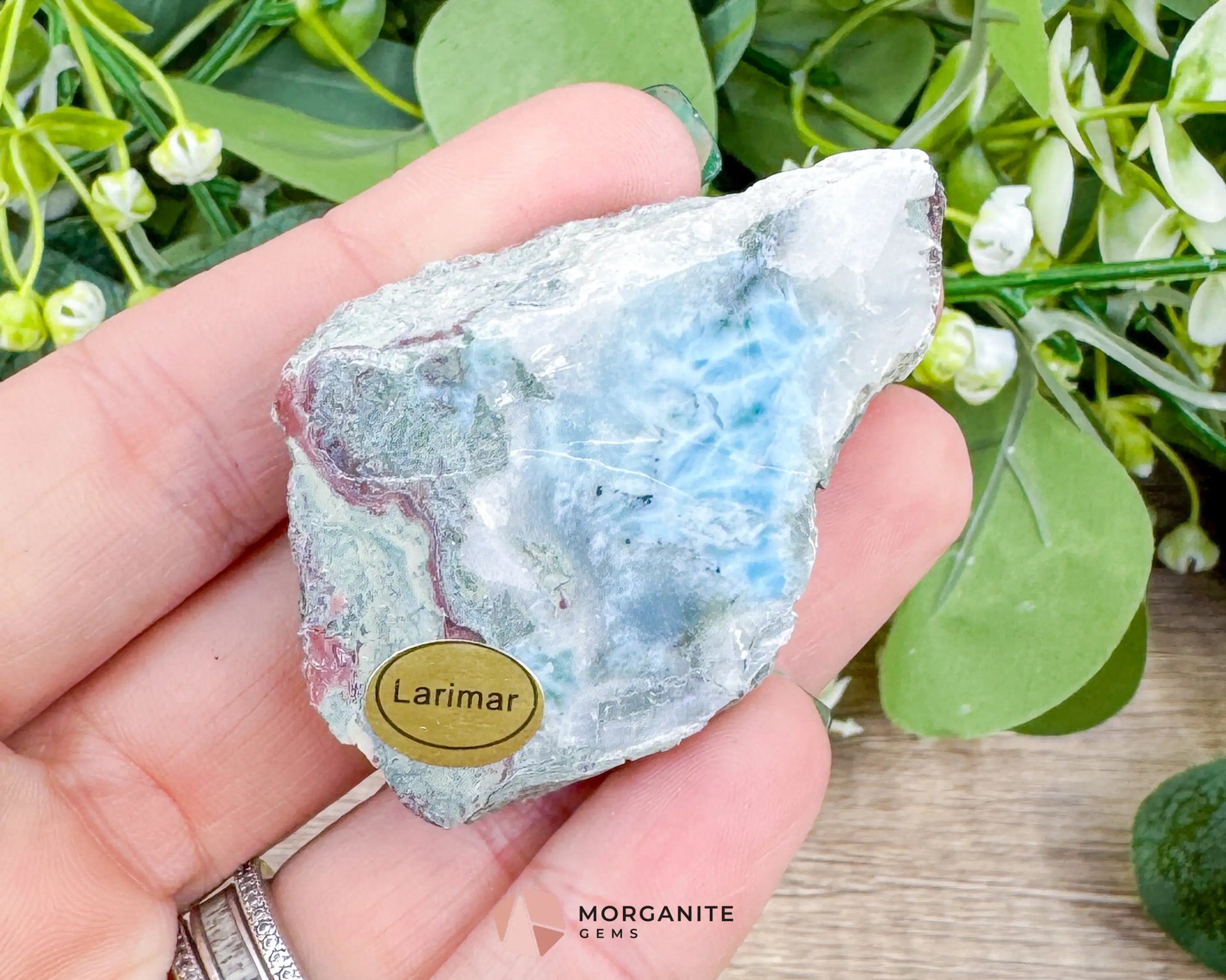 Raw Larimar with One Polished Side No. 27 | Rare Stone of Atlantis Crystal from Dominican Republic for Calm