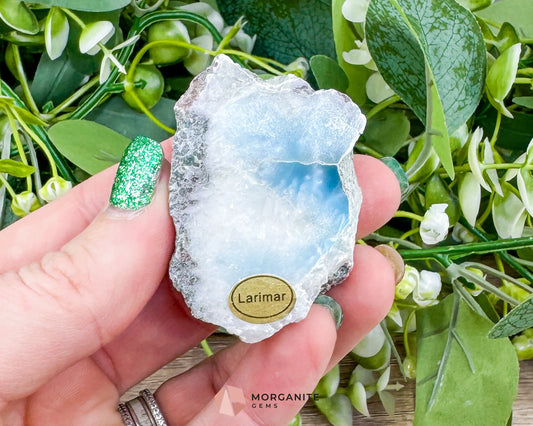 Raw Larimar with One Polished Side – No. 3 | Rare Dominican “Stone of Atlantis” Crystal - Metaphysical Crystals