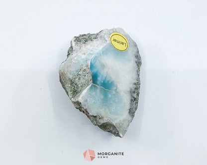 Raw Larimar with One Polished Side – No. 3 | Rare Dominican “Stone of Atlantis” Crystal - Metaphysical Crystals