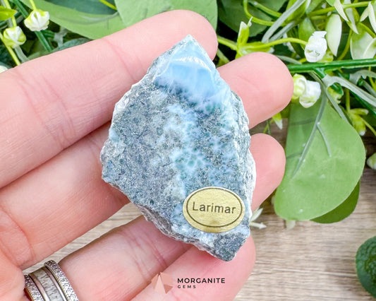 Raw Larimar with One Polished Side No. 30 | Rare Dominican Stone of Atlantis Crystal for Calm Healing & Intuitive