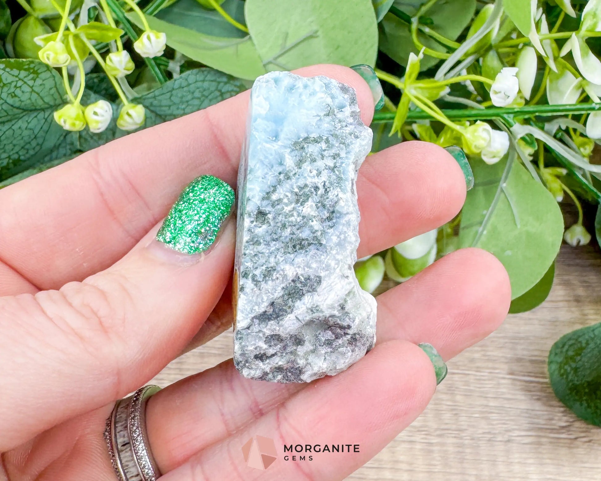 Raw Larimar with One Polished Side No. 30 | Rare Dominican Stone of Atlantis Crystal for Calm Healing & Intuitive