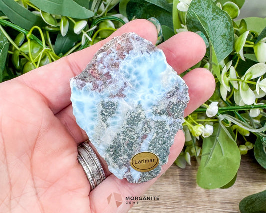 Raw Larimar with One Polished Side No. 8 | Large Rare Stone of Atlantis Crystal from the Dominican Republic