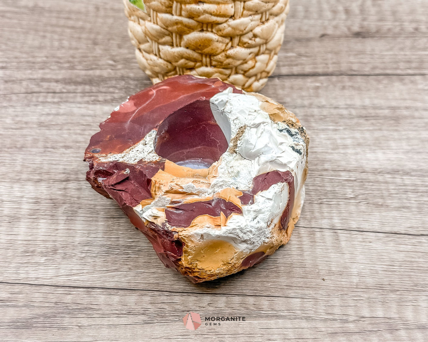 Raw Mookaite Candle Holder – Natural Earthy Elegance-Morganite Gems