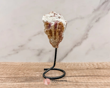 Raw Pink and White Tourmaline on Metal Stand – Healing Crystal for Love, Balance & Emotional Support-Morganite Gems
