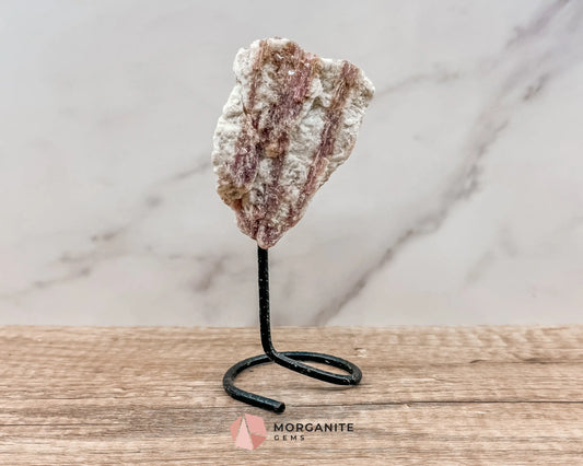 Raw Pink and White Tourmaline on Metal Stand – Healing Crystal for Love, Balance & Emotional Support-Morganite Gems